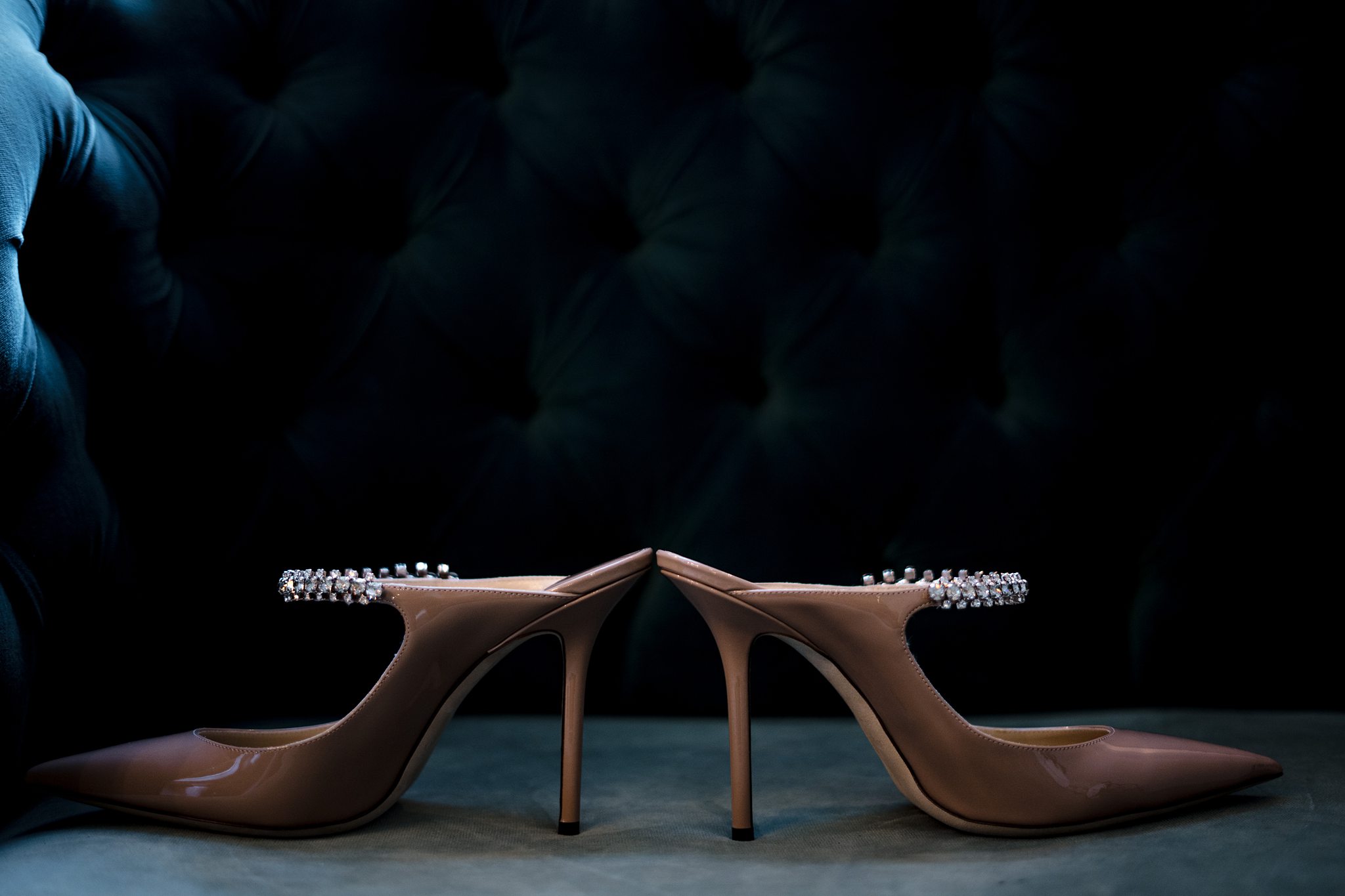 Pink Jimmy Choo heels with diamanté ankle strap as luxury wedding shoes for Gloucestershire weddings