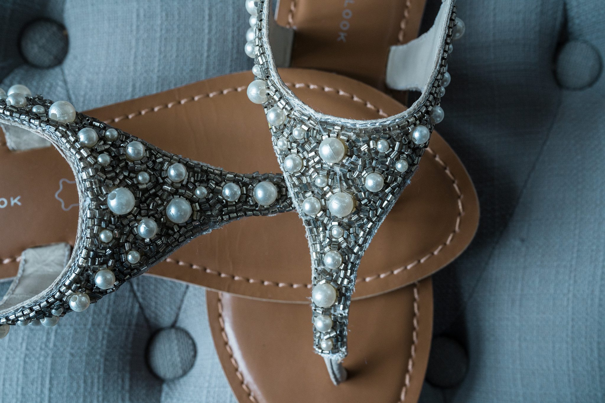 Strappy bridal sandals with delicate pearl accents